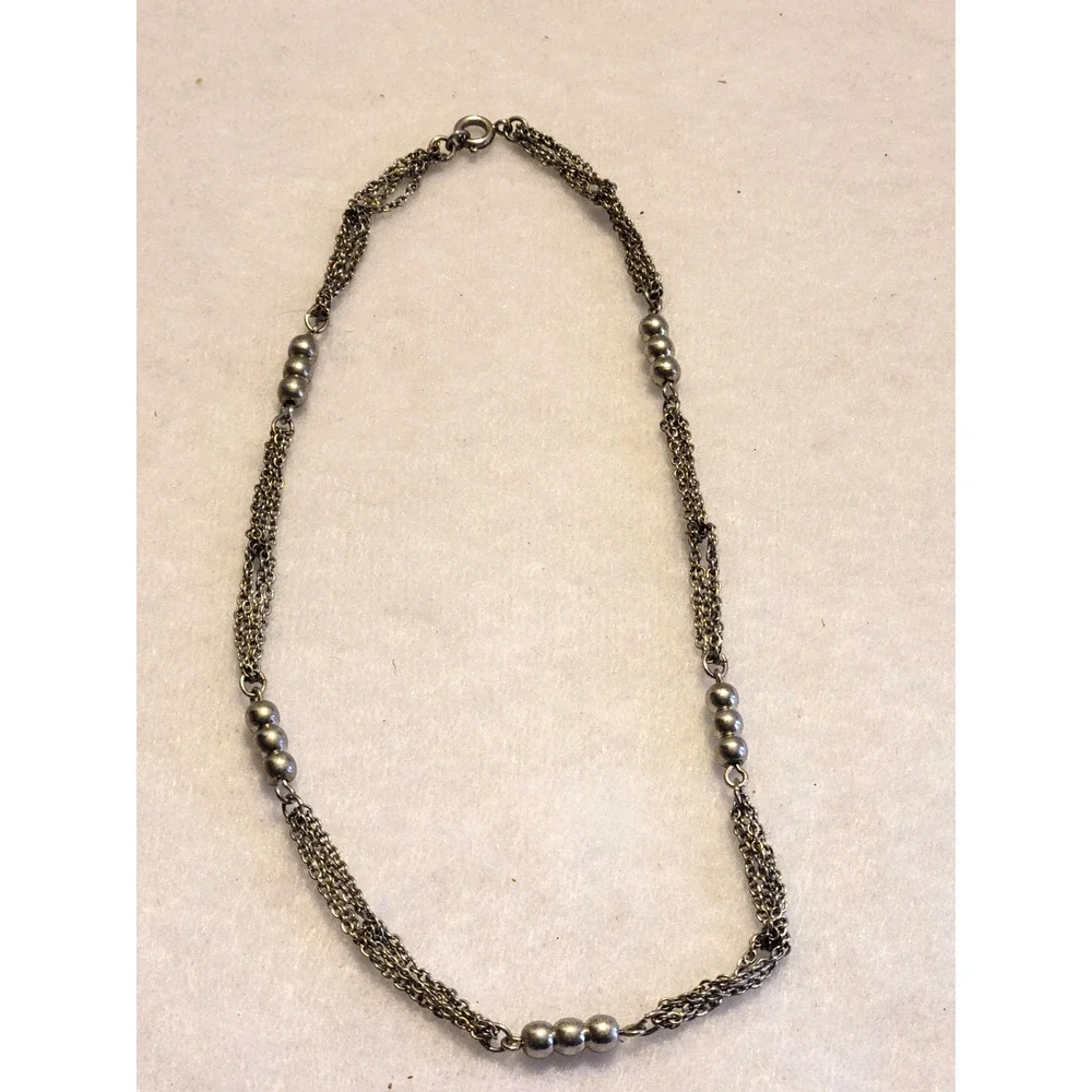 Necklace Jewelry Knotted Chain Silver Tone Metal Beaded Statement‎ Fashion